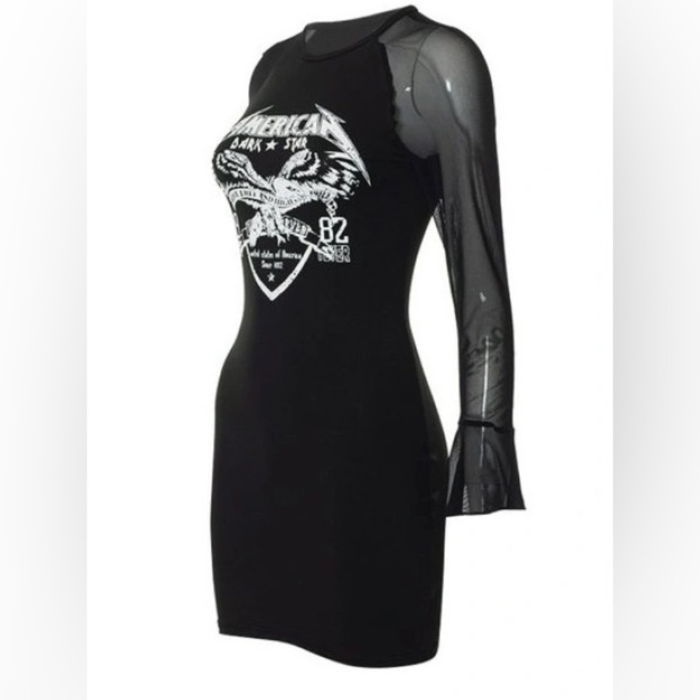 AMERICAN DARK⭐️STAR Live Free & High 1982 Sheer Ruffle Cuffs Sleeves Mini Dress - Picture 4 of 13